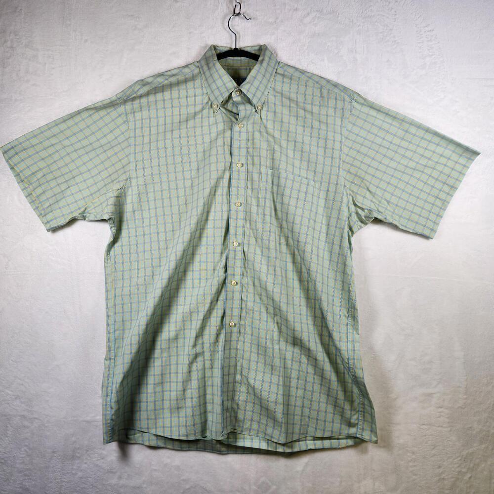 Jos A Bank Stays Cool Blue Yellow Short Sleeve Button Down Shirt Cotton Size‎ XL